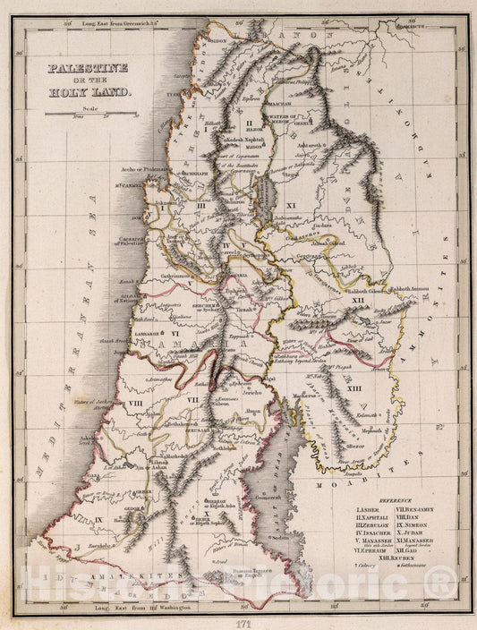 Historic Map : Palestine or the Holy Land, 1838, Vintage Wall Art