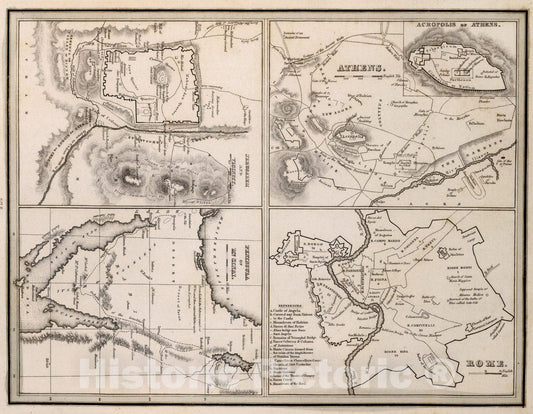 Historic Map : Athens. Rome. Jerusalem and vicinity. Peninsula of Mt. Sinai, 1838, Vintage Wall Art