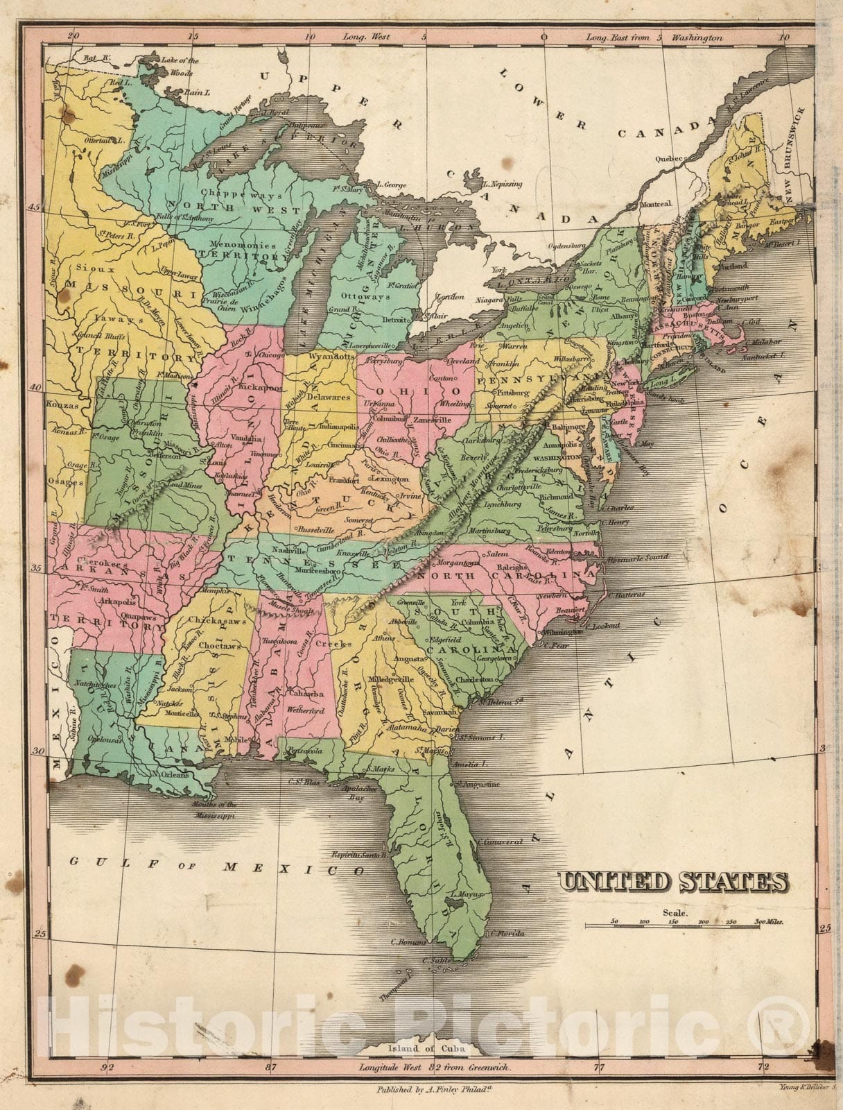 Historic Map : United States., 1824, Vintage Wall Art