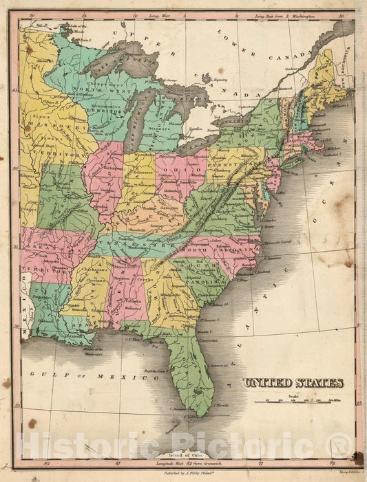 Historic Map : United States., 1824, Vintage Wall Art