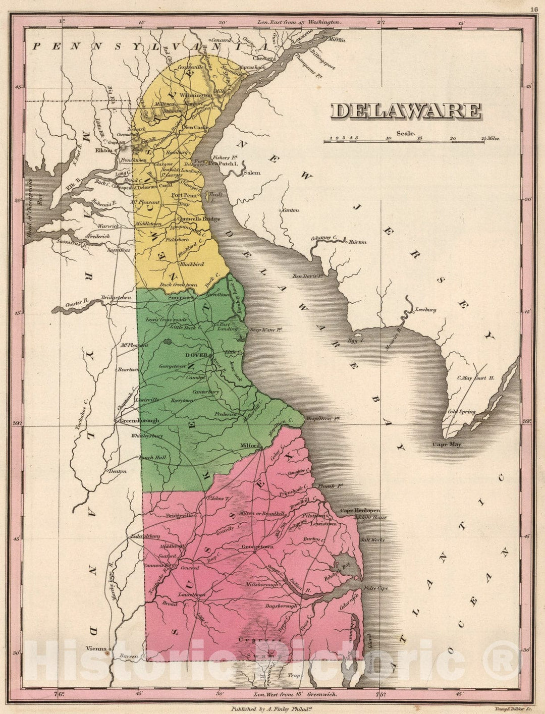 Historic Map : Delaware., 1824, Vintage Wall Art