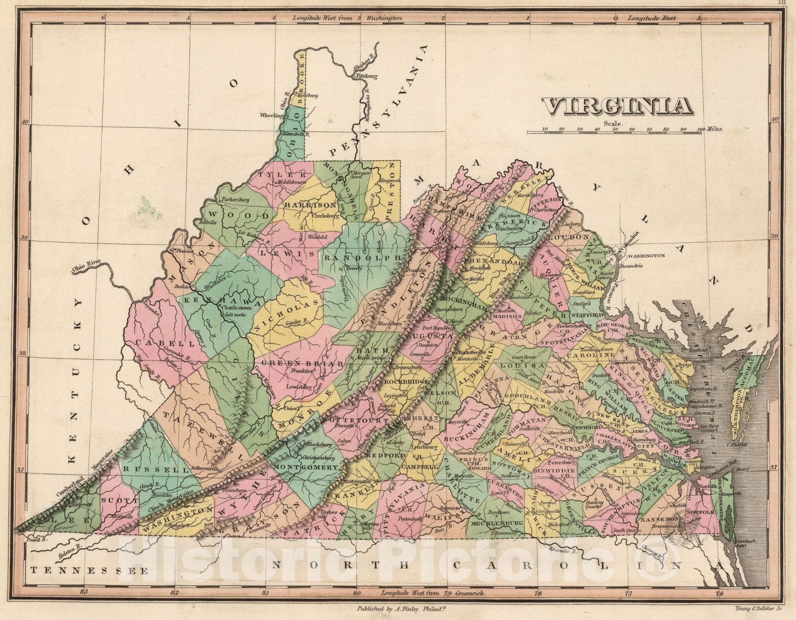 Historic Map : Virginia., 1824, Vintage Wall Art