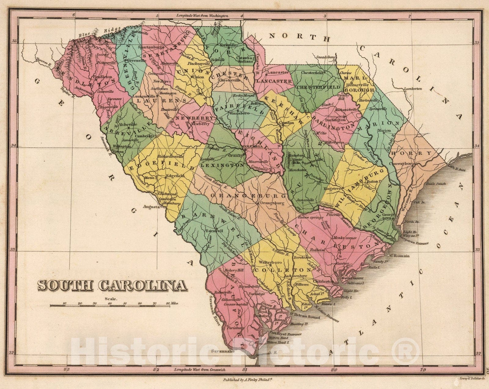 Historic Map : South Carolina., 1824, Vintage Wall Art