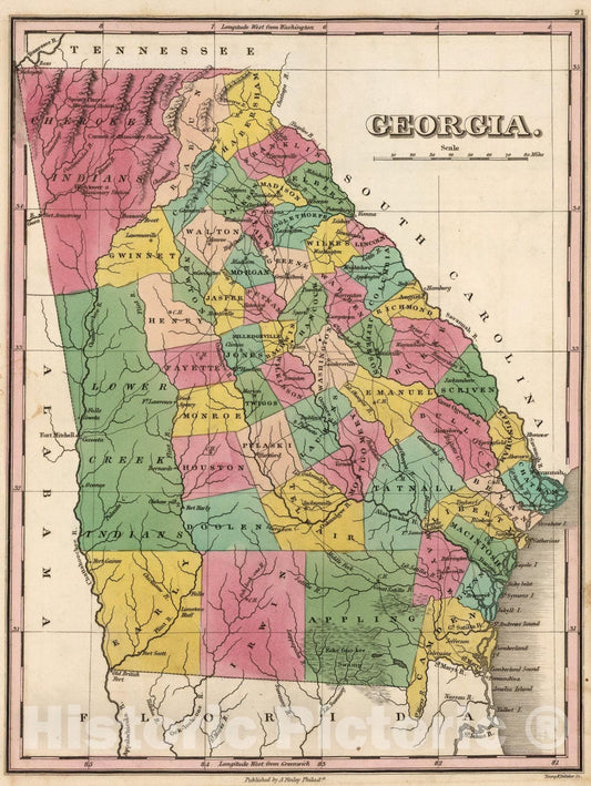 Historic Map : Georgia., 1824, Vintage Wall Art