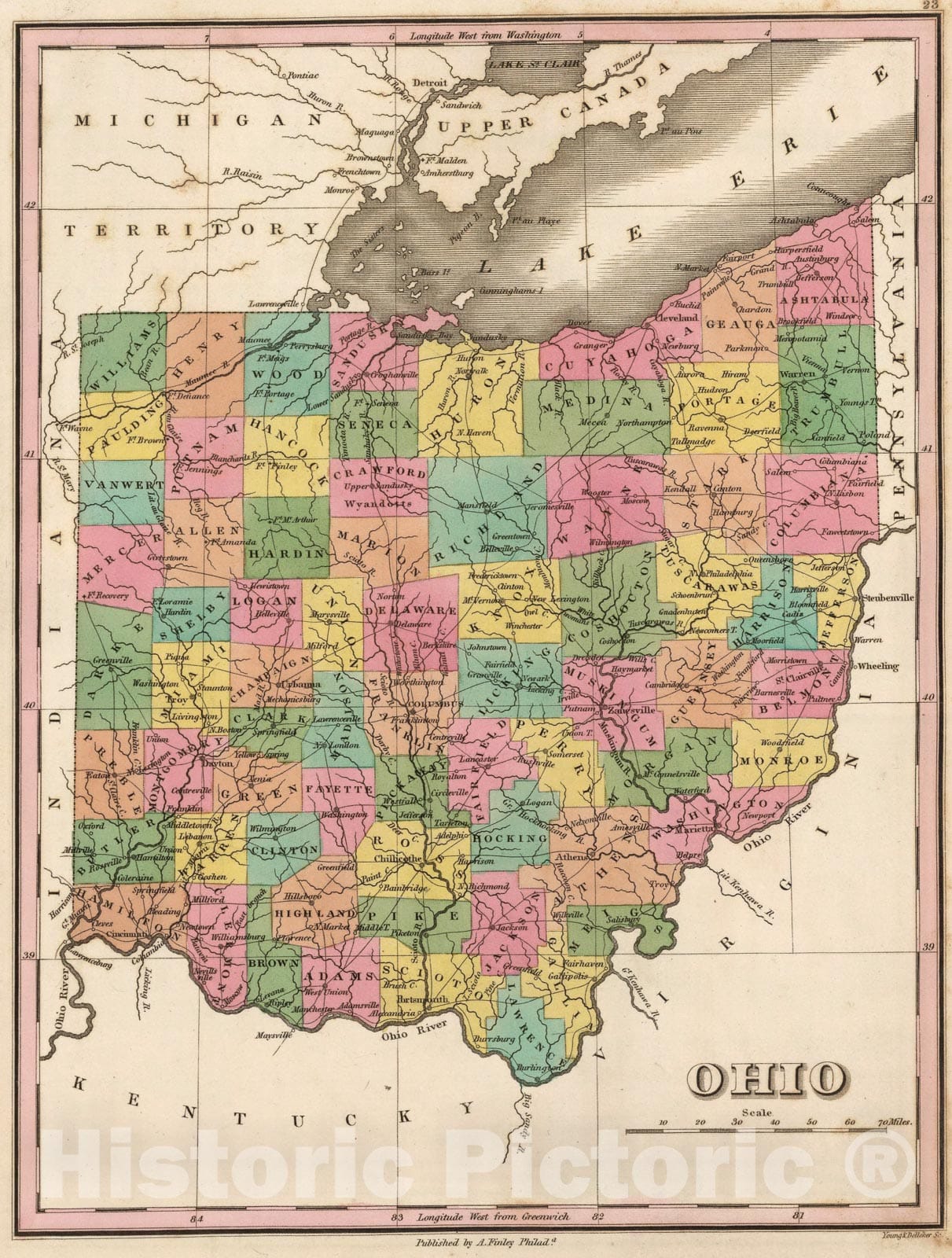 Historic Map : Ohio., 1824, Vintage Wall Art