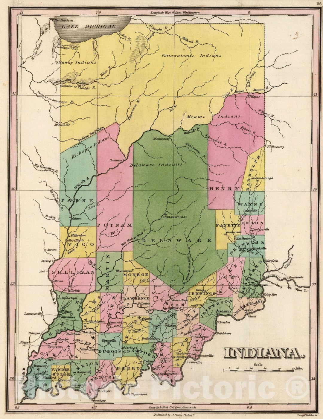 Historic Map : Indiana., 1824, Vintage Wall Art