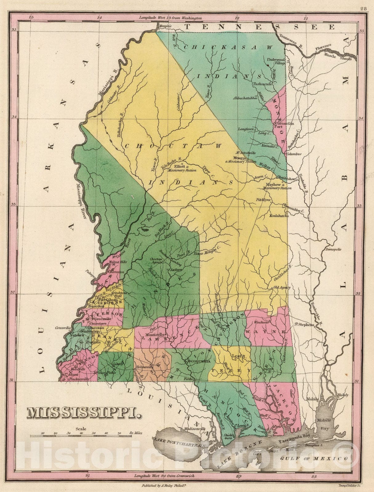 Historic Map : Mississippi., 1824, Vintage Wall Art