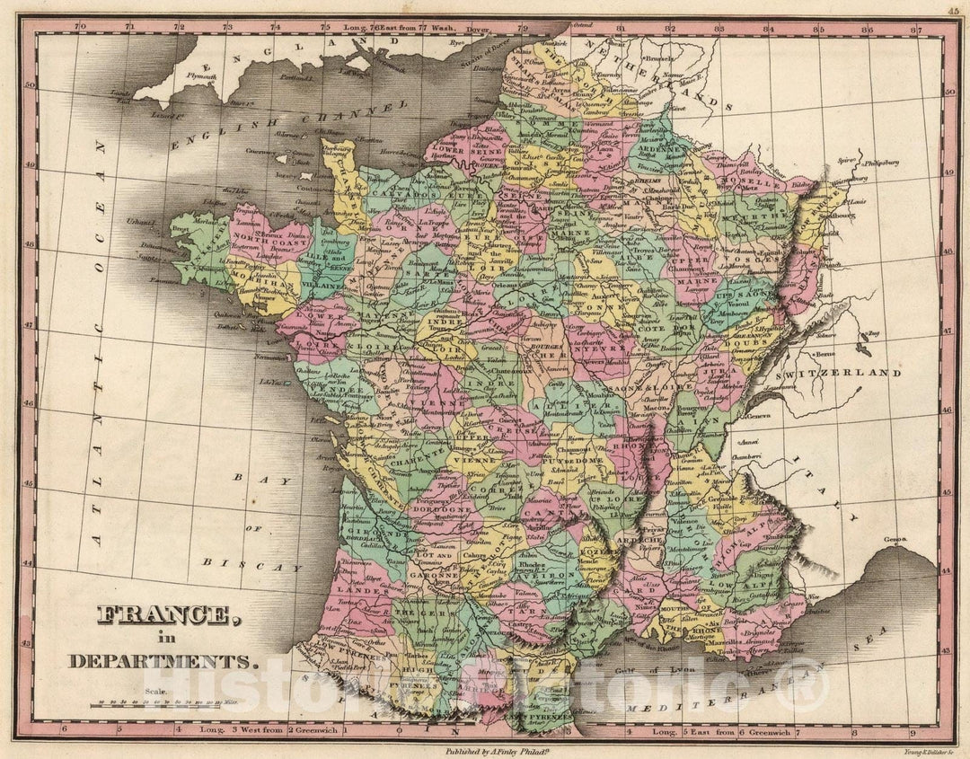 Historic Map : France, in Departments., 1824, Vintage Wall Art