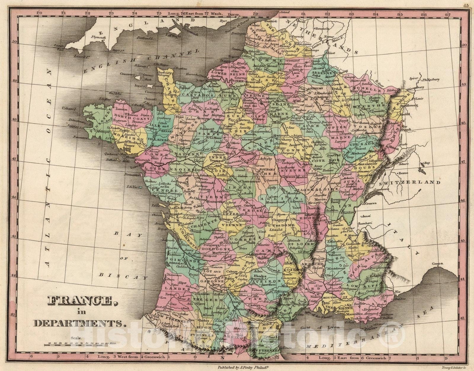 Historic Map : France, in Departments., 1824, Vintage Wall Art