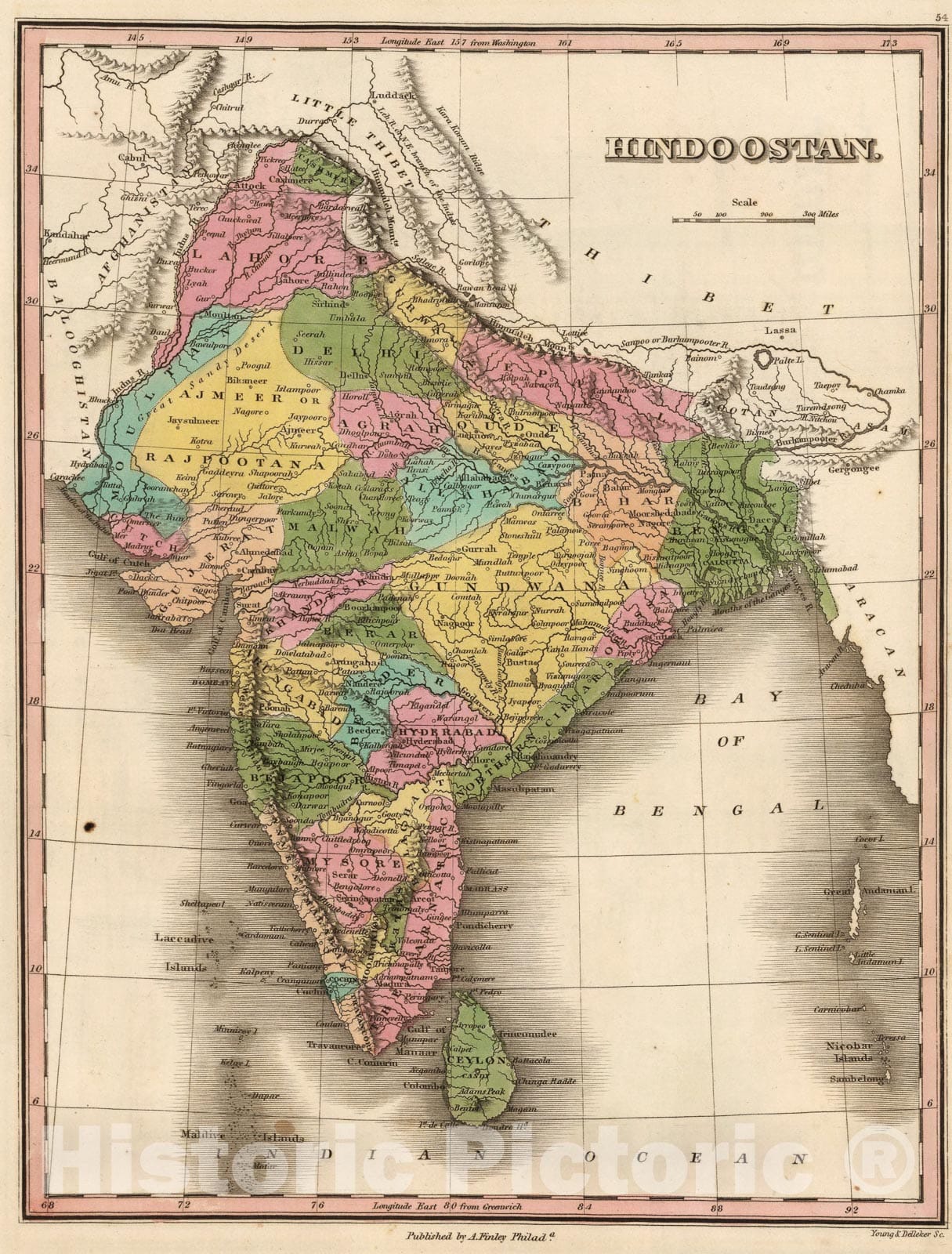 Historic Map : Hindoostan., 1824, Vintage Wall Art
