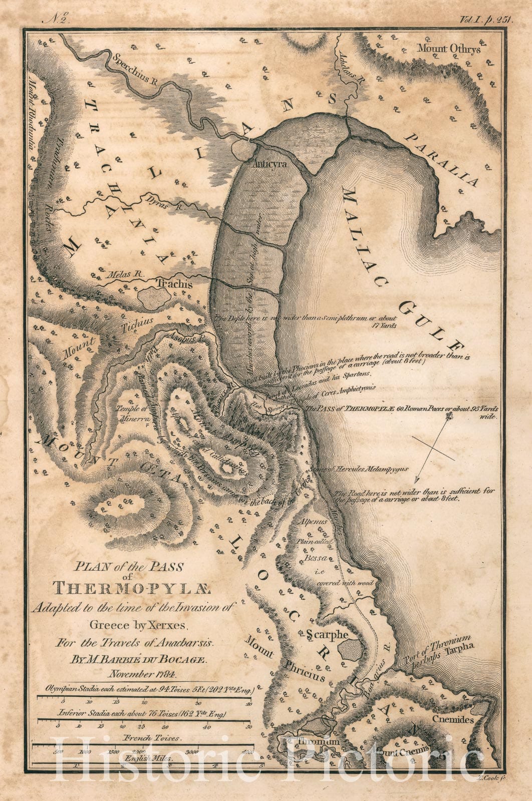 Pass of Thermopylae, Ancient Greece - Military Map, 1784