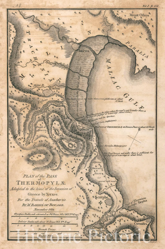 Pass of Thermopylae, Ancient Greece - Military Map, 1784