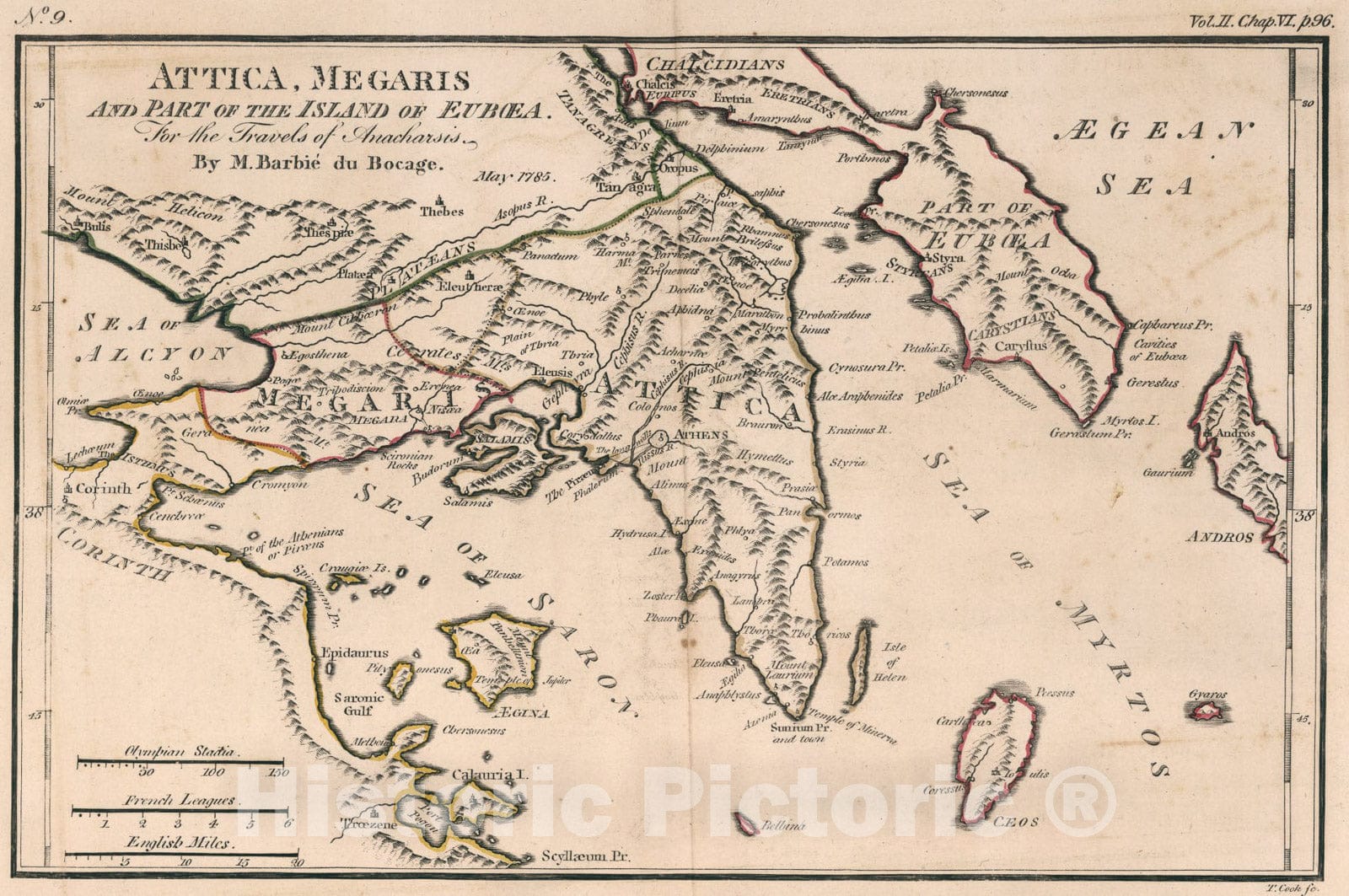 Historic Map : Attica, Megaris and part of the Island of Euboea. No. 9, 1785, Vintage Wall Art