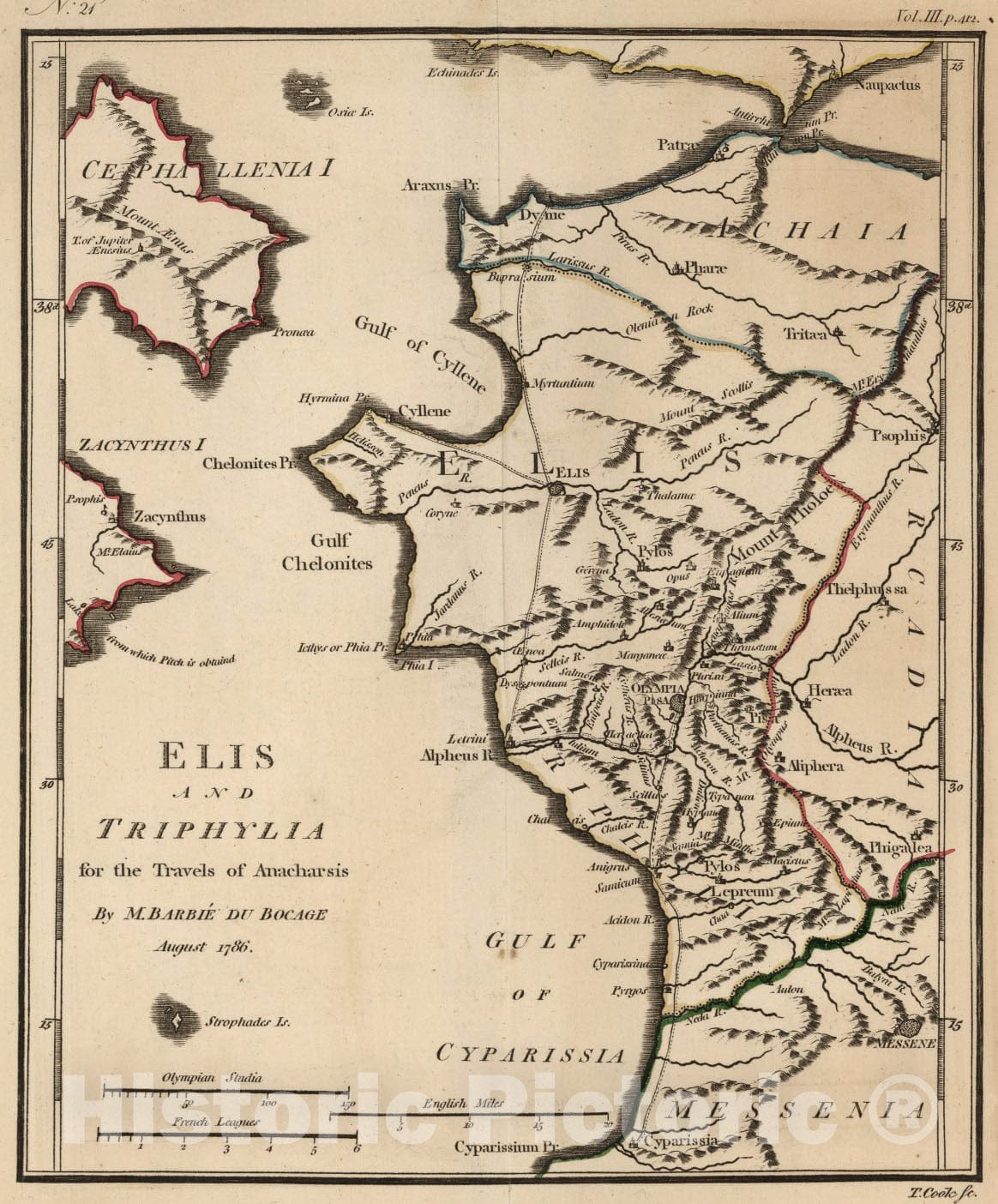 Historic Map : Elis and Triphylia. No. 21, 1786, Vintage Wall Art