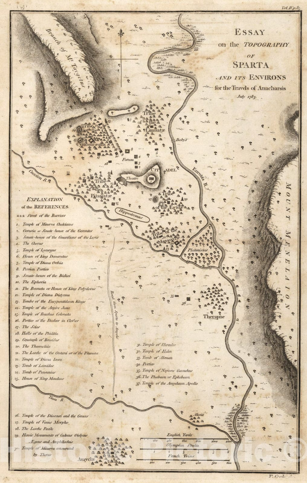 Historic Map : Essay on the Topography of Sparta. No. 25, 1786, Vintage Wall Art