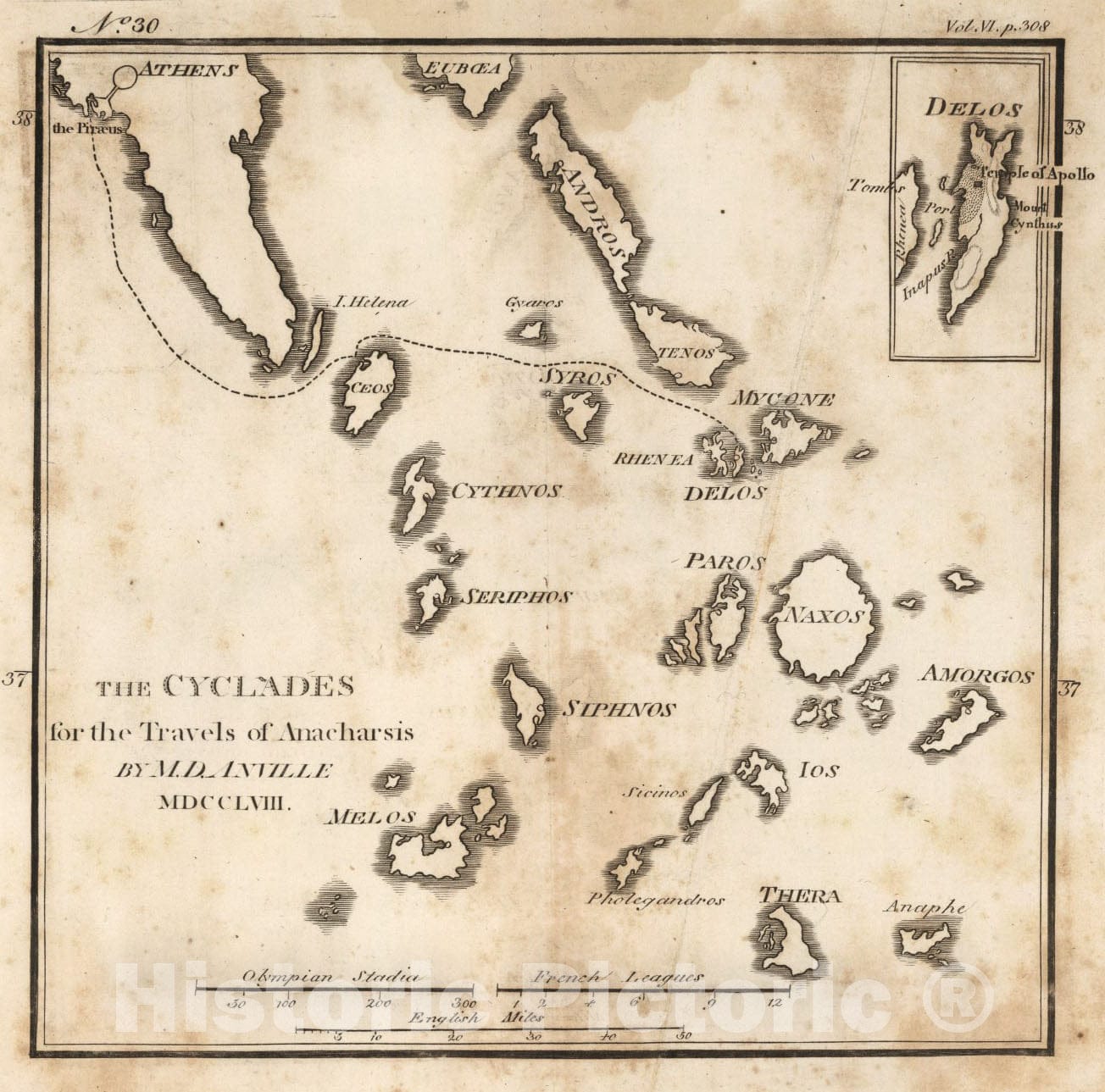 Historic Map : The Cyclades. No. 30, 1748, Vintage Wall Art