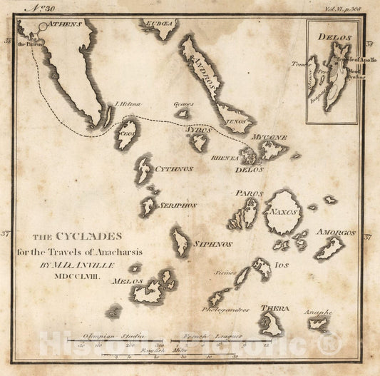 Historic Map : The Cyclades. No. 30, 1748, Vintage Wall Art