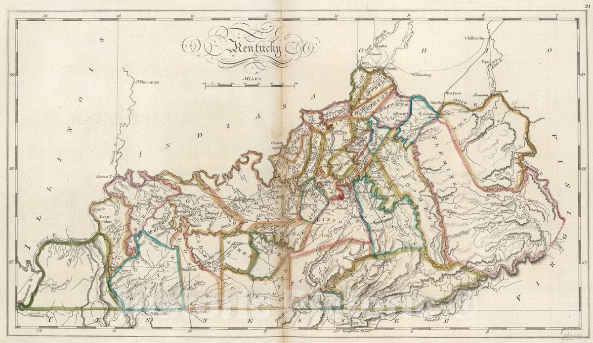 Historic Map : Kentucky., 1818, Vintage Wall Art