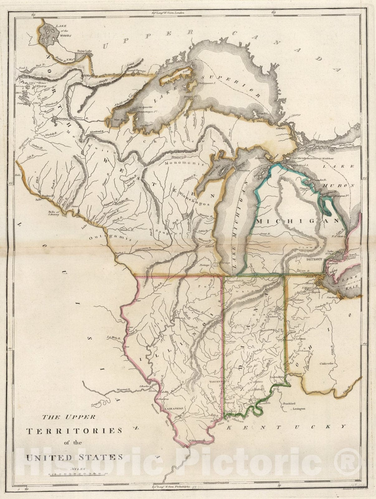 Historic Map : Upper Territories of the United States., 1818, Vintage Wall Art
