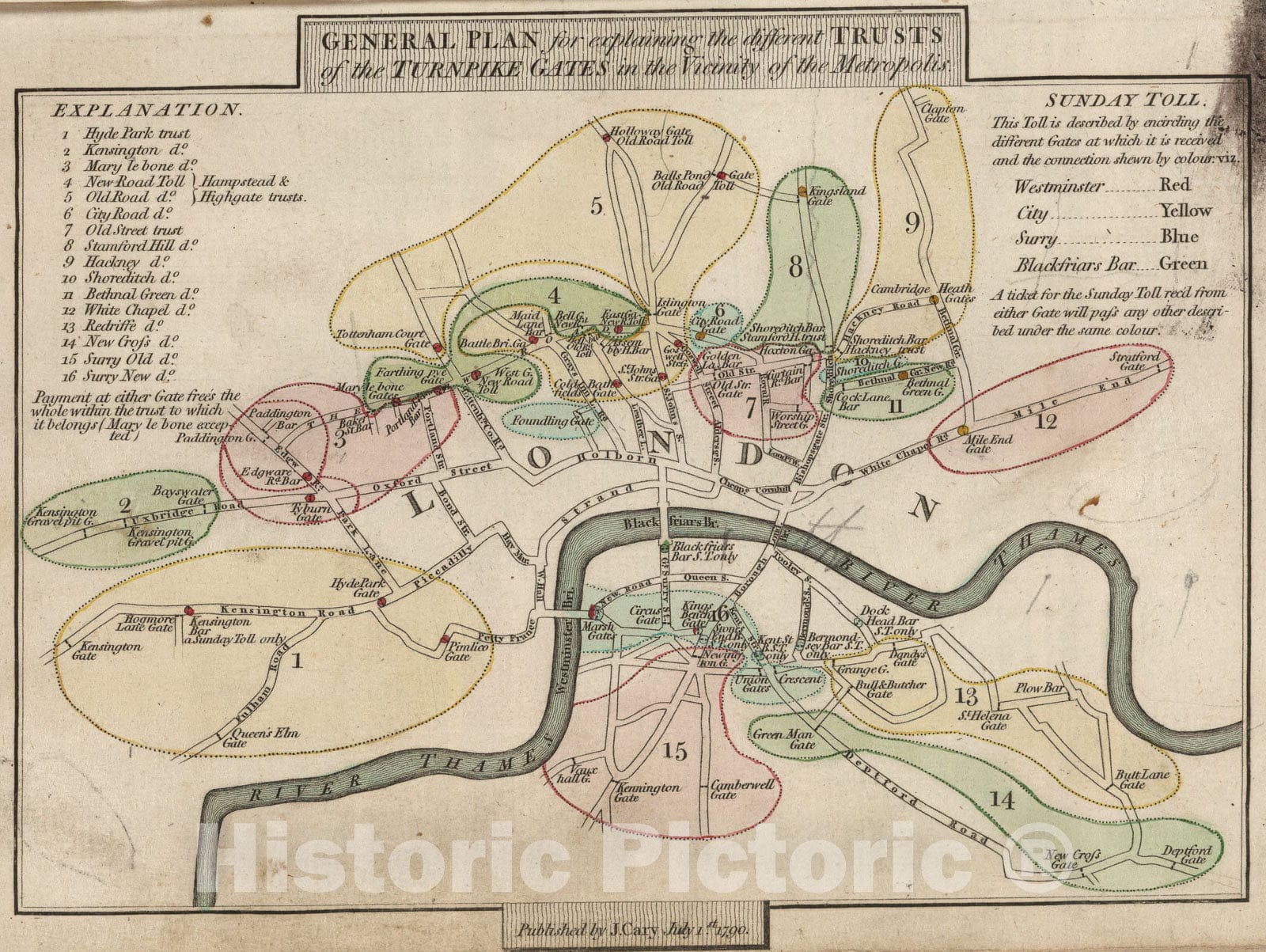 Historic Map : General Plan for Trusts of the Turnpike Gates, 1790, Vintage Wall Art