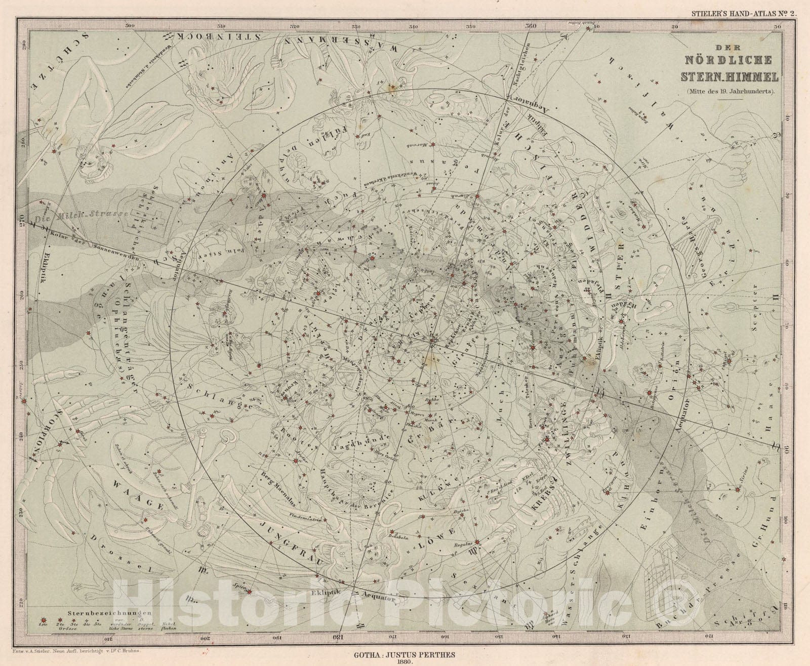 Historic Map : Der Nordliche Stern. Himmel. (Stars in the Northern Sky)., 1880, Vintage Wall Art