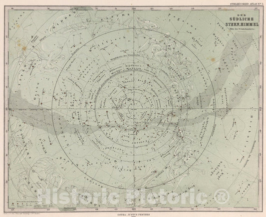 Historic Map : Der Sudliche Stern. Himmel. (Stars in the Southern Sky)., 1880, Vintage Wall Art