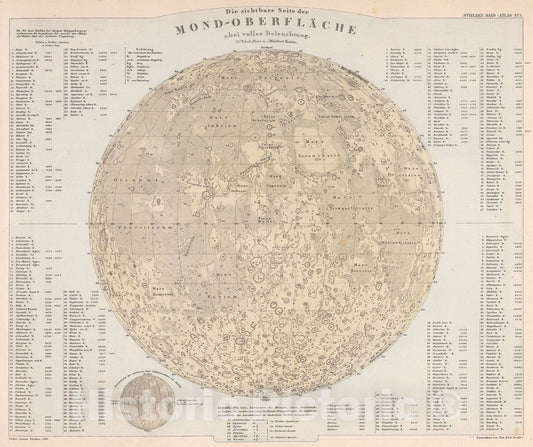 Historic Map : Die sichtbare Seite der Mond-Oberfkaeche (Moon)., 1880, Vintage Wall Art
