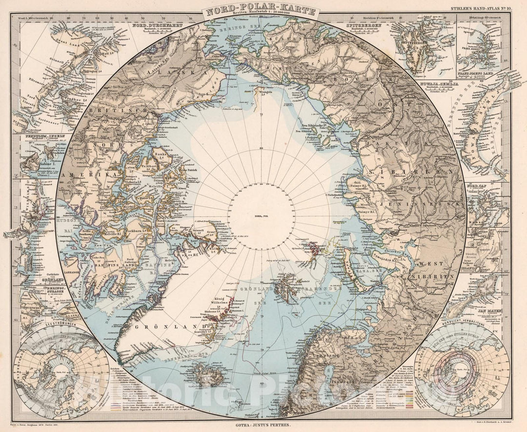 Historic Map : Nord-Polar Karte (Arctic)., 1881, Vintage Wall Art