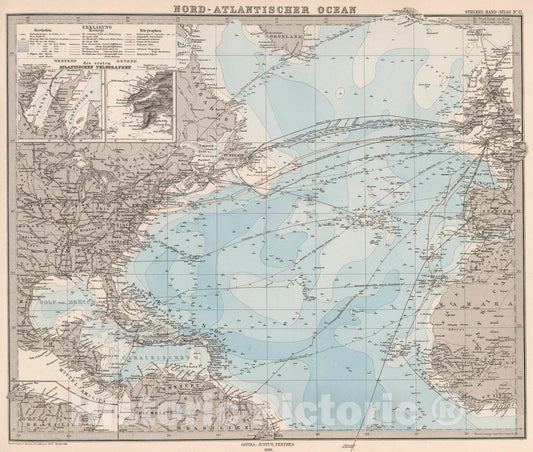 Historic Map : Nord-Atlantischer Ocean. (Atlantic)., 1880, Vintage Wall Art