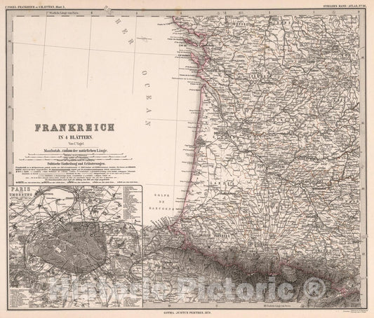 Historic Map : Frankreich in four Blattern, Blatt 3. (France in four Sheets, Sheet 3)., 1879, Vintage Wall Art
