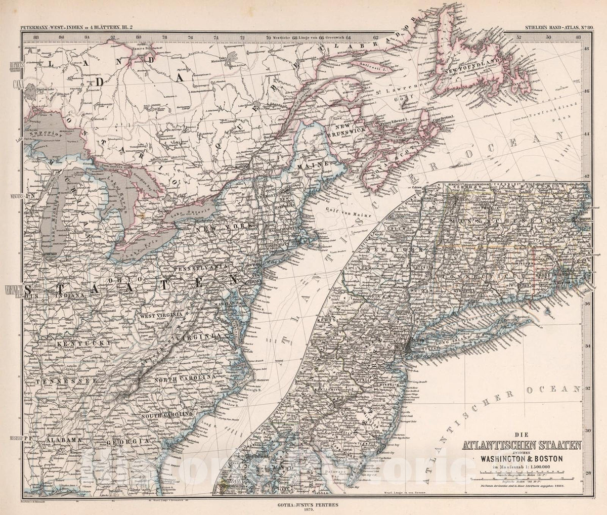 Historic Map : West-Indien in four Blattern, Bl. two (West Indies in four Sheets, Sheet two)., 1879, Vintage Wall Art