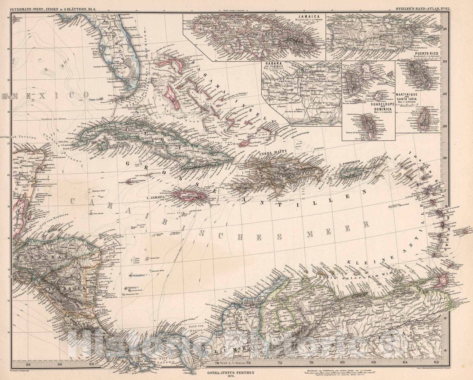 Historic Map : West-Indien in four Blattern, Bl. four (West Indies in four Sheets, Sheet four)., 1879, Vintage Wall Art
