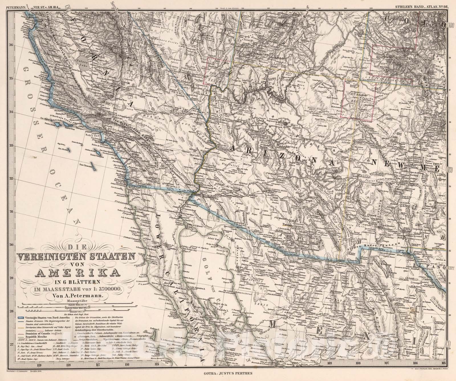 Historic Map : Vereinigte Staaten von Amerika in six Blattern, Blatt 4. (United Sates, Sheet 4)., 1881, Vintage Wall Art
