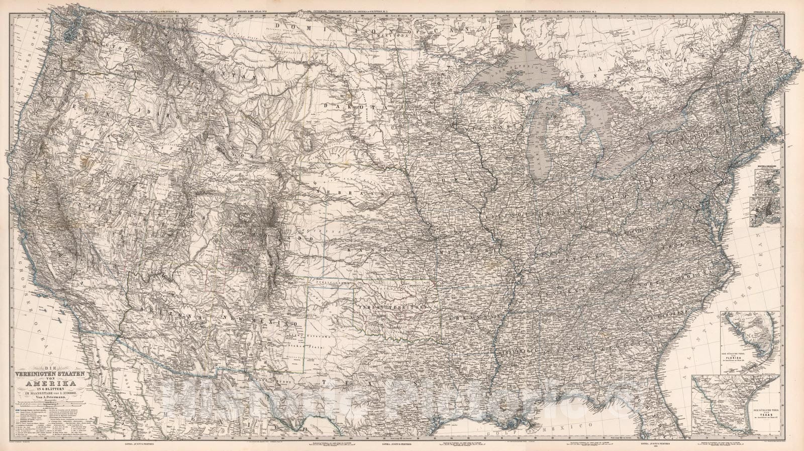 Historic Map : Composite: Vereinigte Staaten von Amerika in six Blattern (United Sates)., 1880, Vintage Wall Art