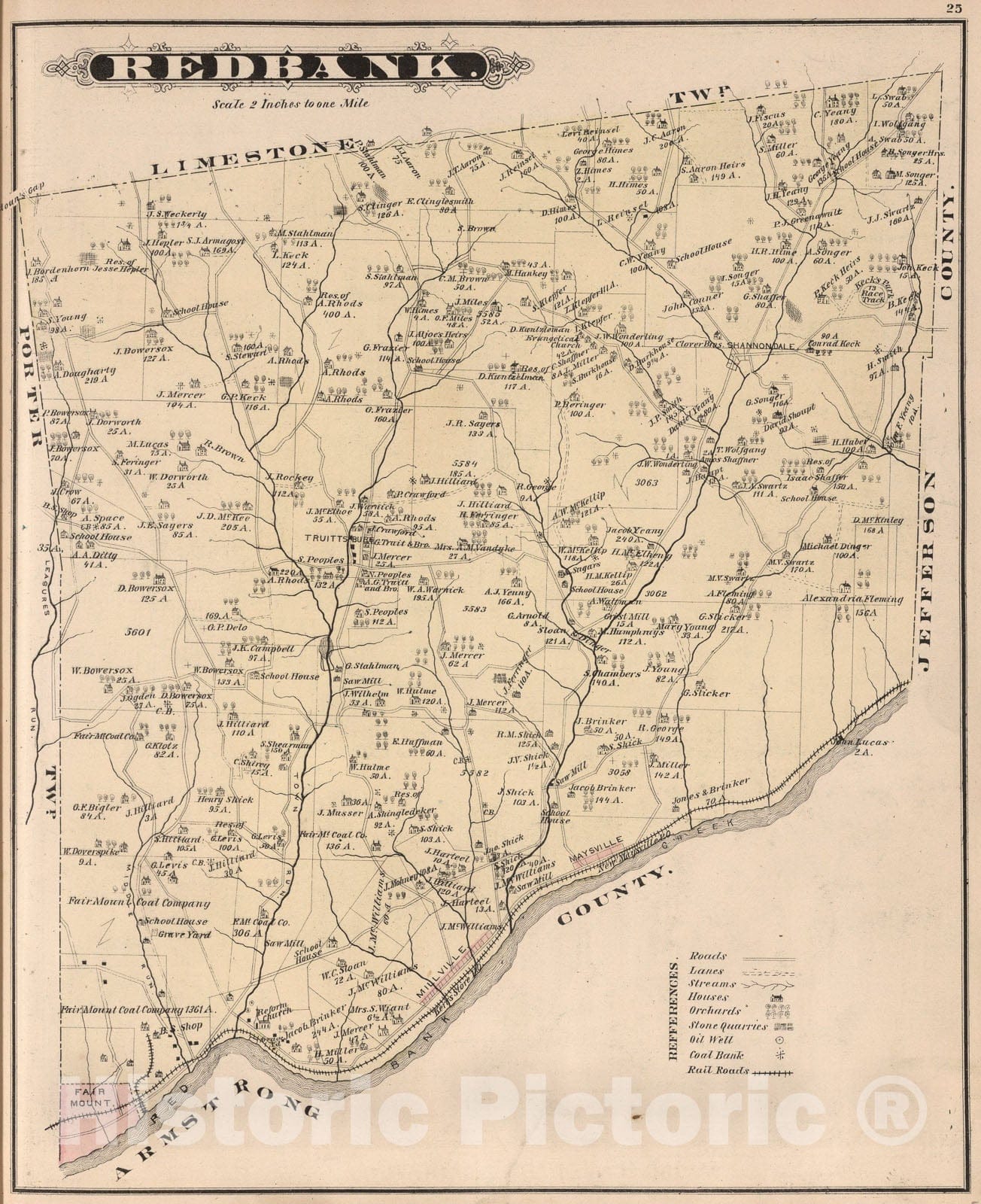 Historic Map : Redbank, Clarion County, Pennsylvania., 1877, Vintage Wall Art