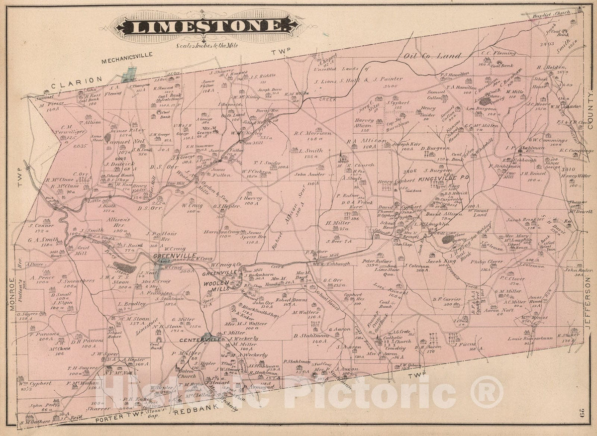 Historic Map : Limestone, Clarion County, Pennsylvania., 1877, Vintage Wall Art