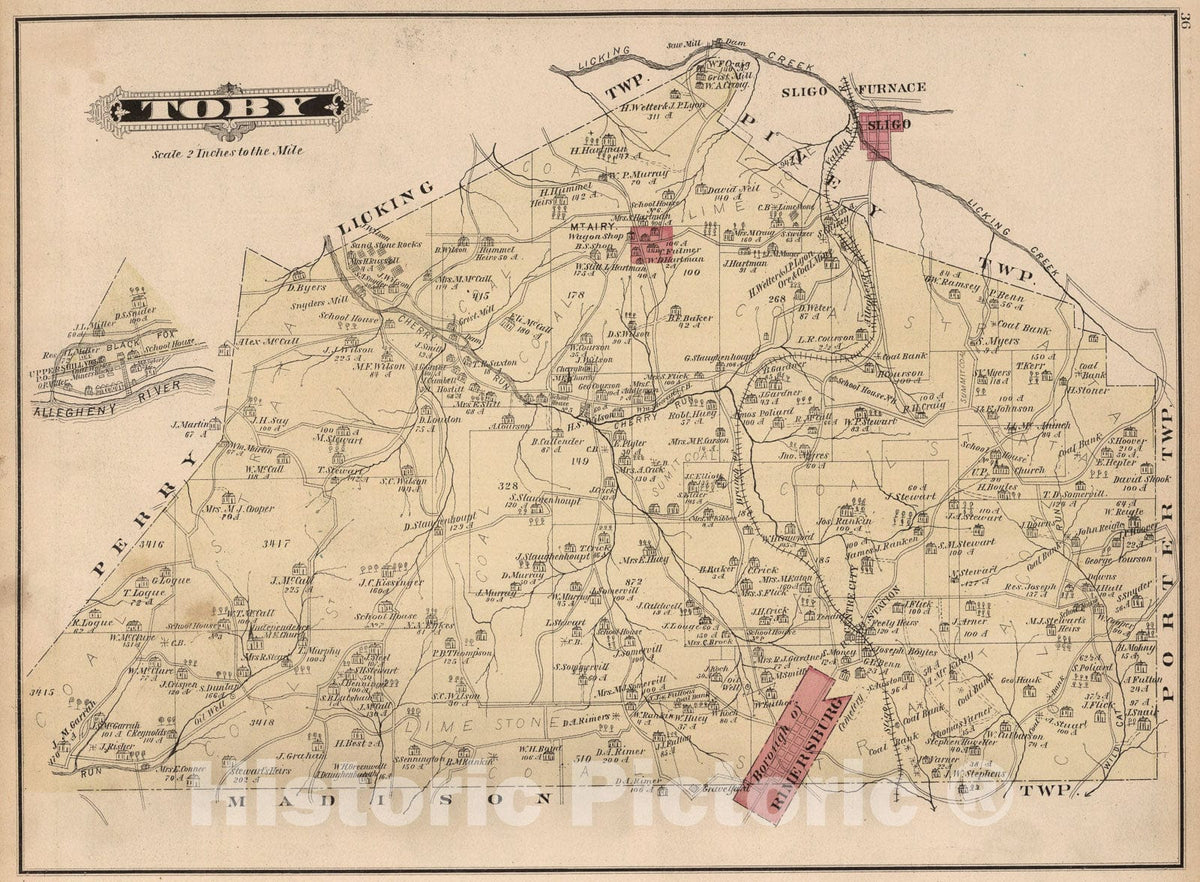 Historic Map : Tory, Clarion County, Pennsylvania., 1877, Vintage Wall Art