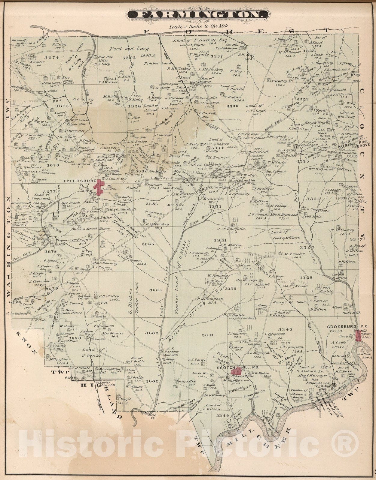 Historic Map : Farmington, Clarion County, Pennsylvania., 1877, Vintage Wall Art