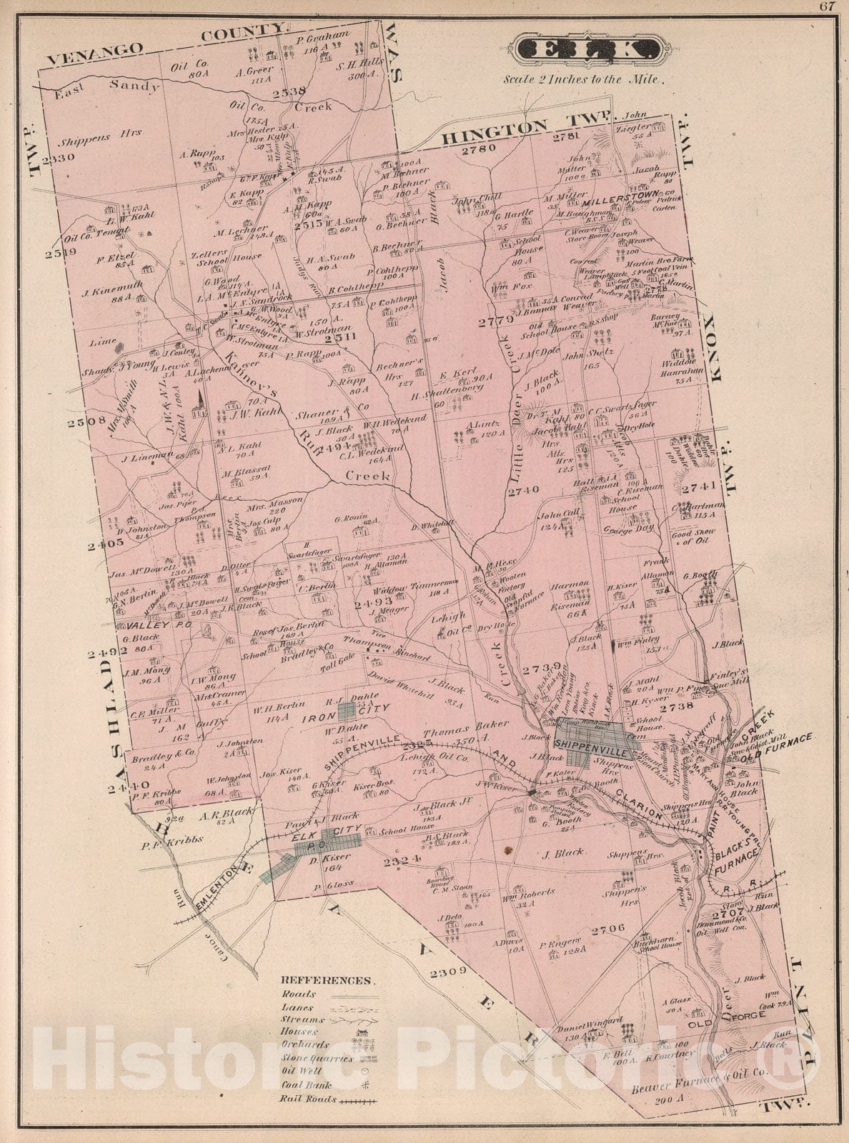 Historic Map : Elk, Clarion County, Pennsylvania., 1877, Vintage Wall Art