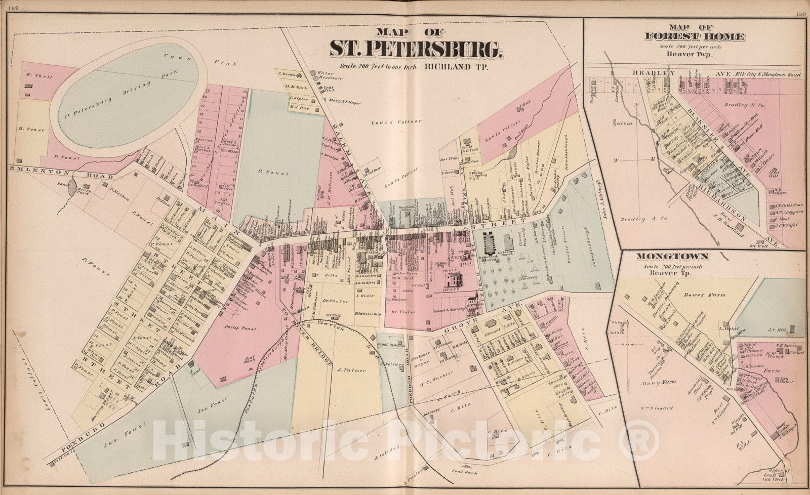 Historic Map : St. Petersburg. Forest Home. Mongtown, Pennsylvania., 1877, Vintage Wall Art