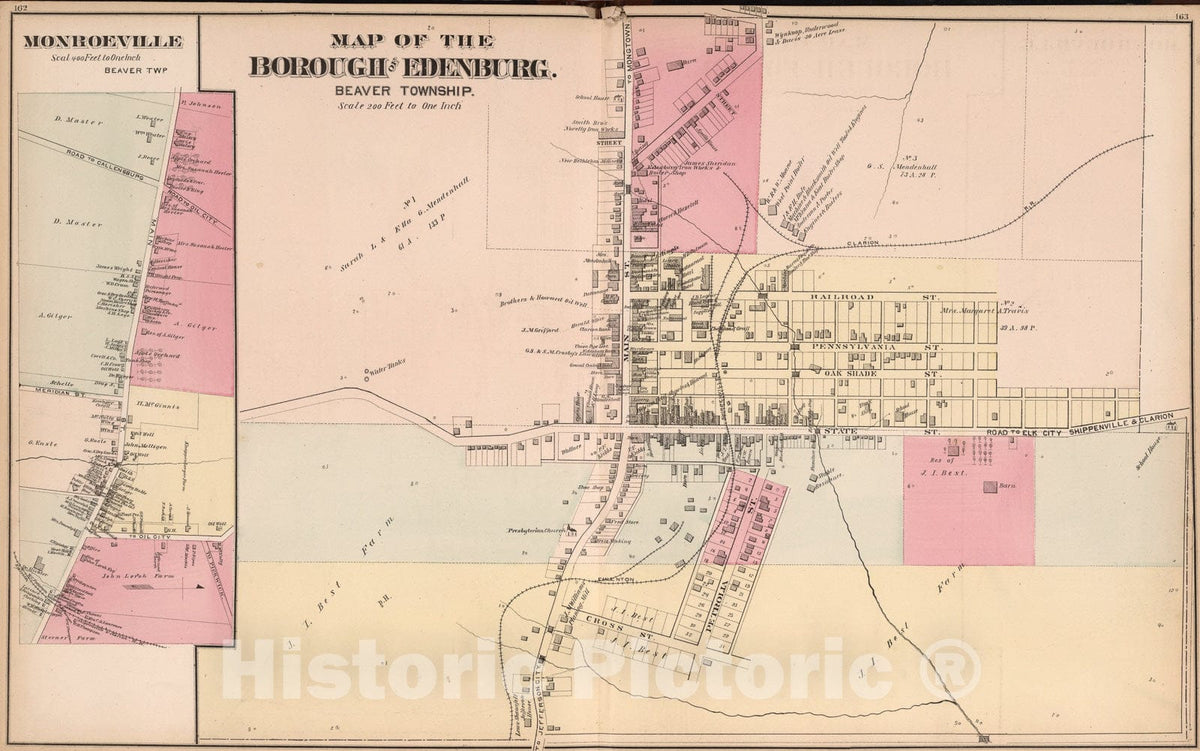 Historic Map : Borough of Edenburg (Knox). Monroeville (Monroe), Pennsylvania., 1877, Vintage Wall Art