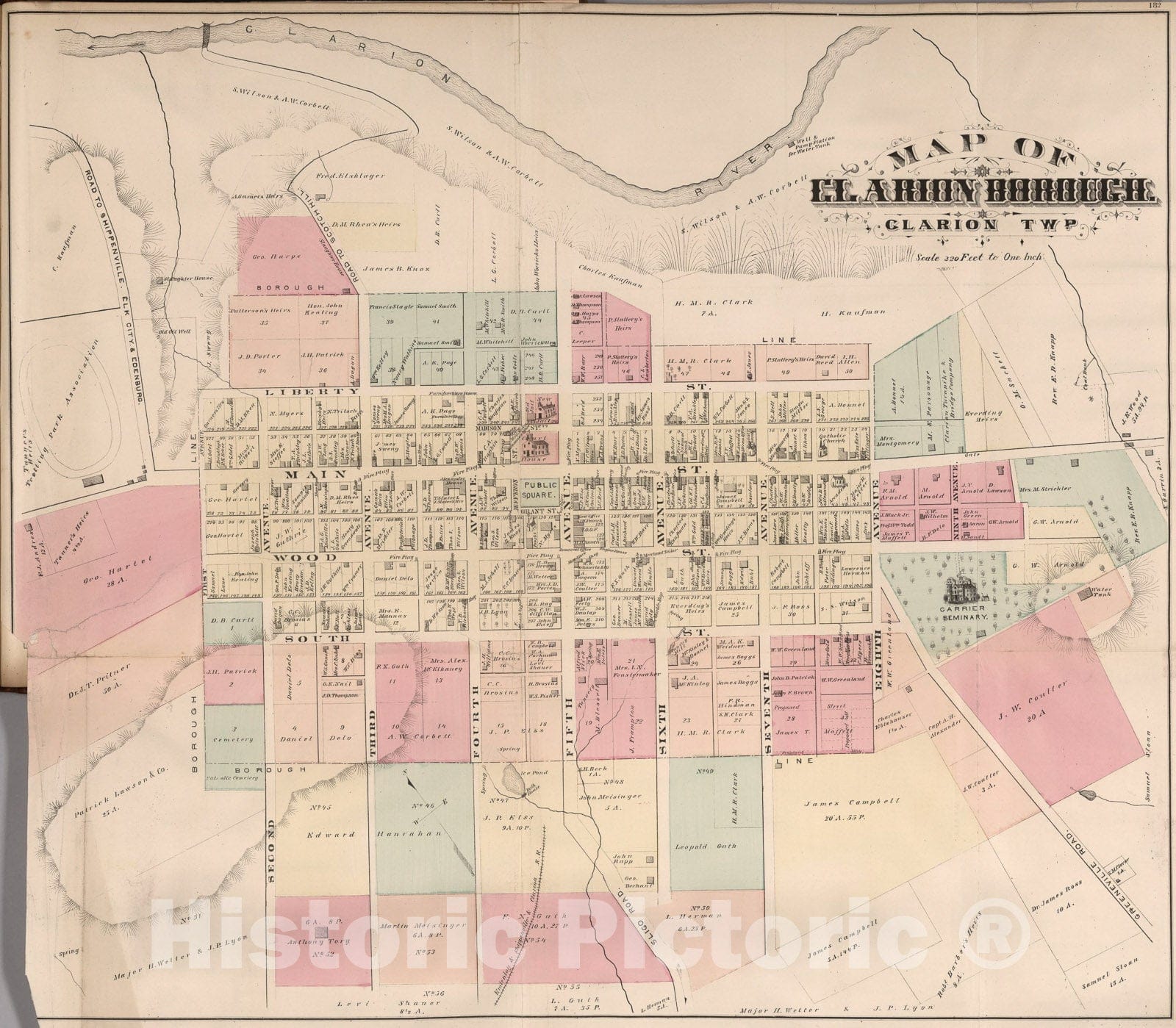 Historic Map : Map of Clarion Borough, Pennsylvania., 1877, Vintage Wall Art