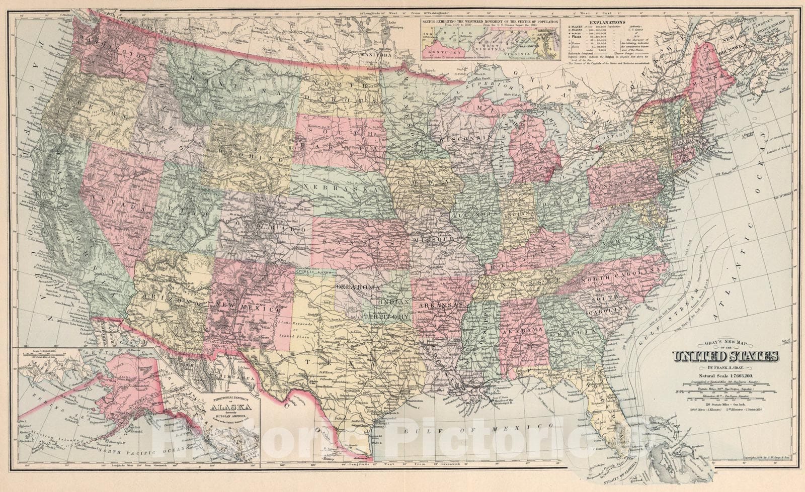Historic Map : United States., 1894, Vintage Wall Art