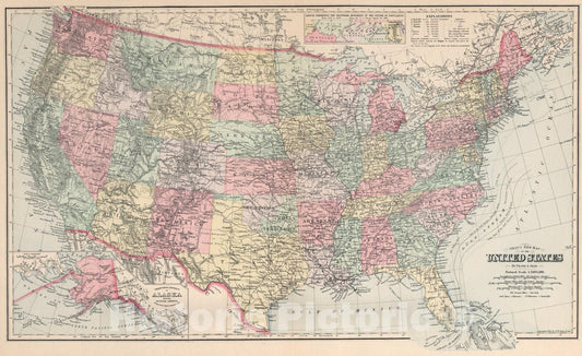Historic Map : United States., 1894, Vintage Wall Art