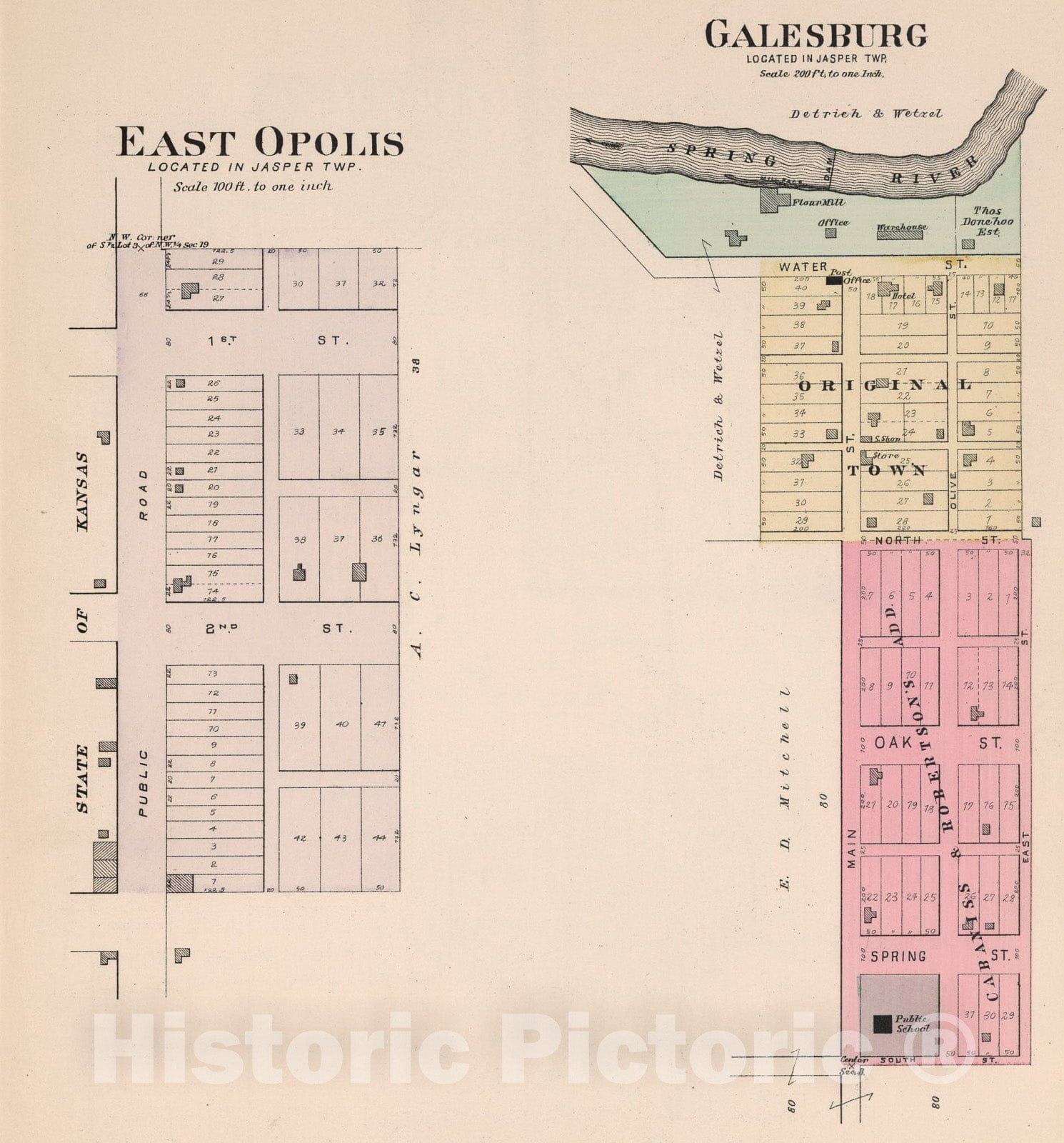 Historic Map : East Opolis. Galesburg, Missouri., 1895, Vintage Wall Art