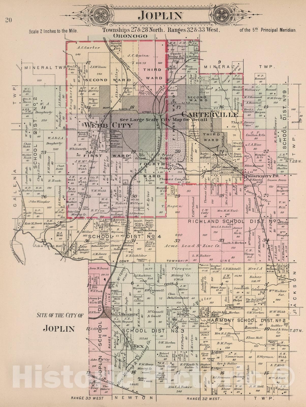 Historic Map : (Plat of) Joplin, Missouri., 1895, Vintage Wall Art