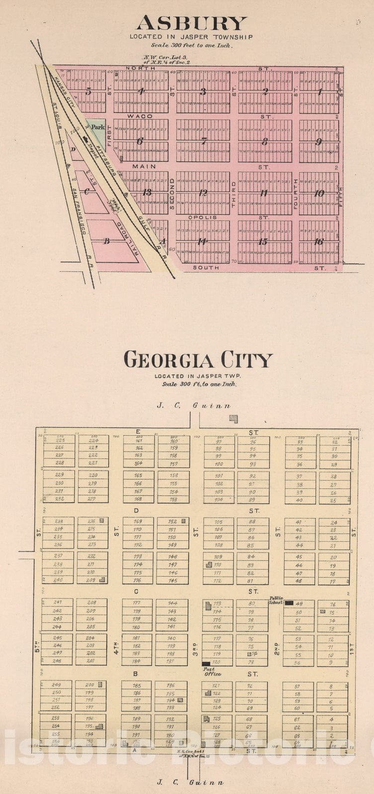 Historic Map : Asbury. Georgia City, Missouri., 1895, Vintage Wall Art