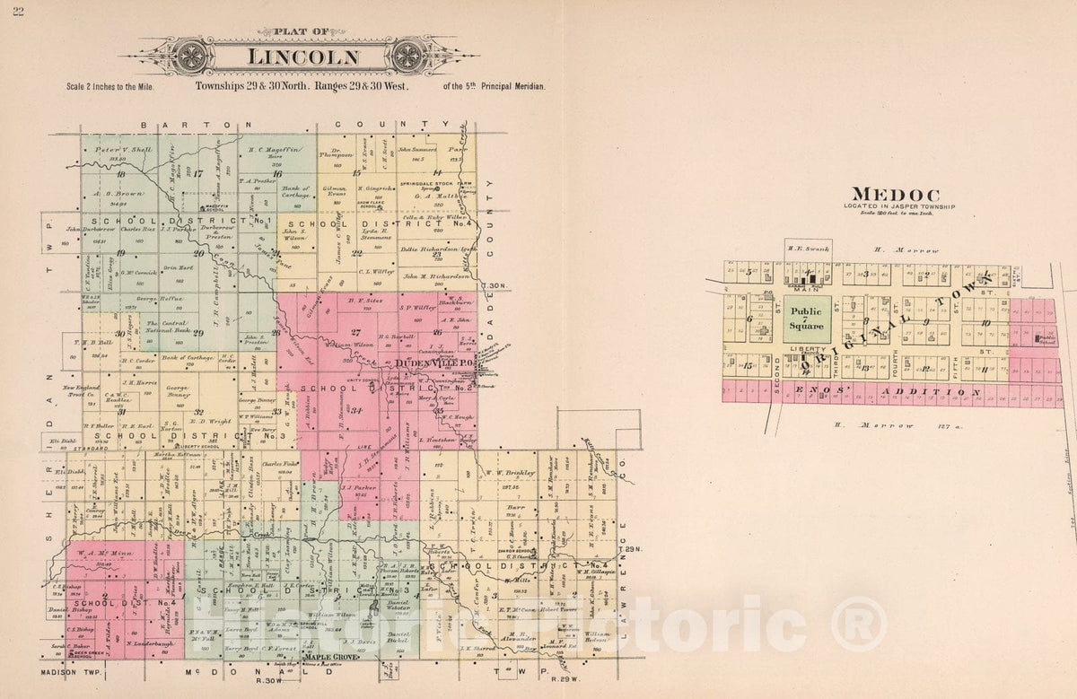 Historic Map : Plat of Lincoln, Missouri. Medoc., 1895, Vintage Wall Art