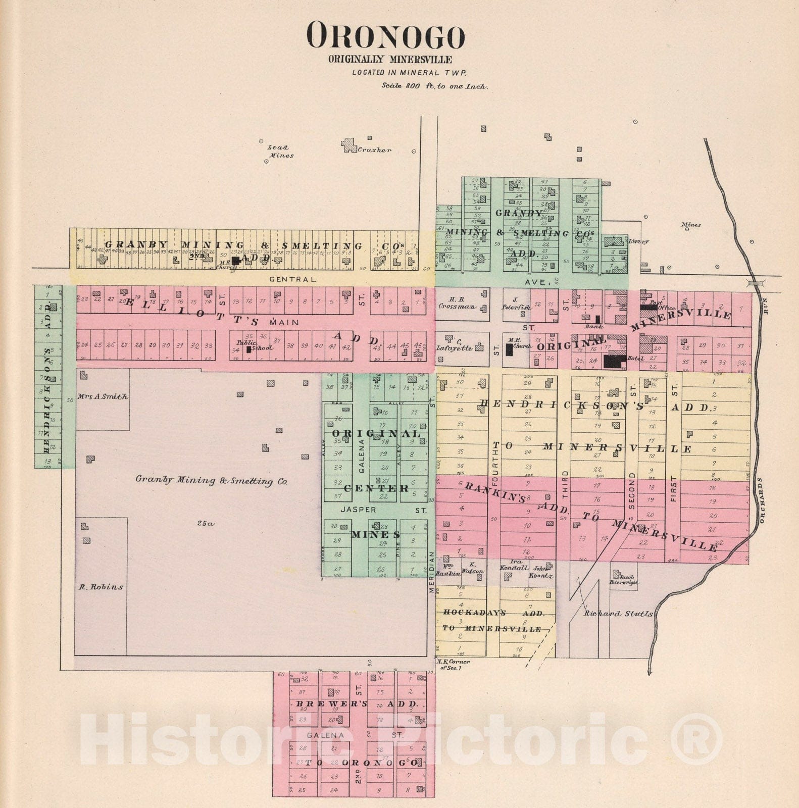 Historic Map : Oronogo, Originally Minersville, Missouri., 1895, Vintage Wall Art