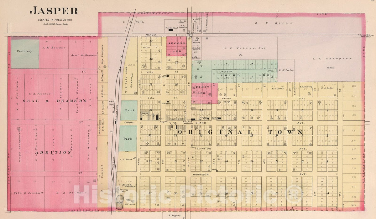 Historic Map : Jasper, Missouri., 1895, Vintage Wall Art